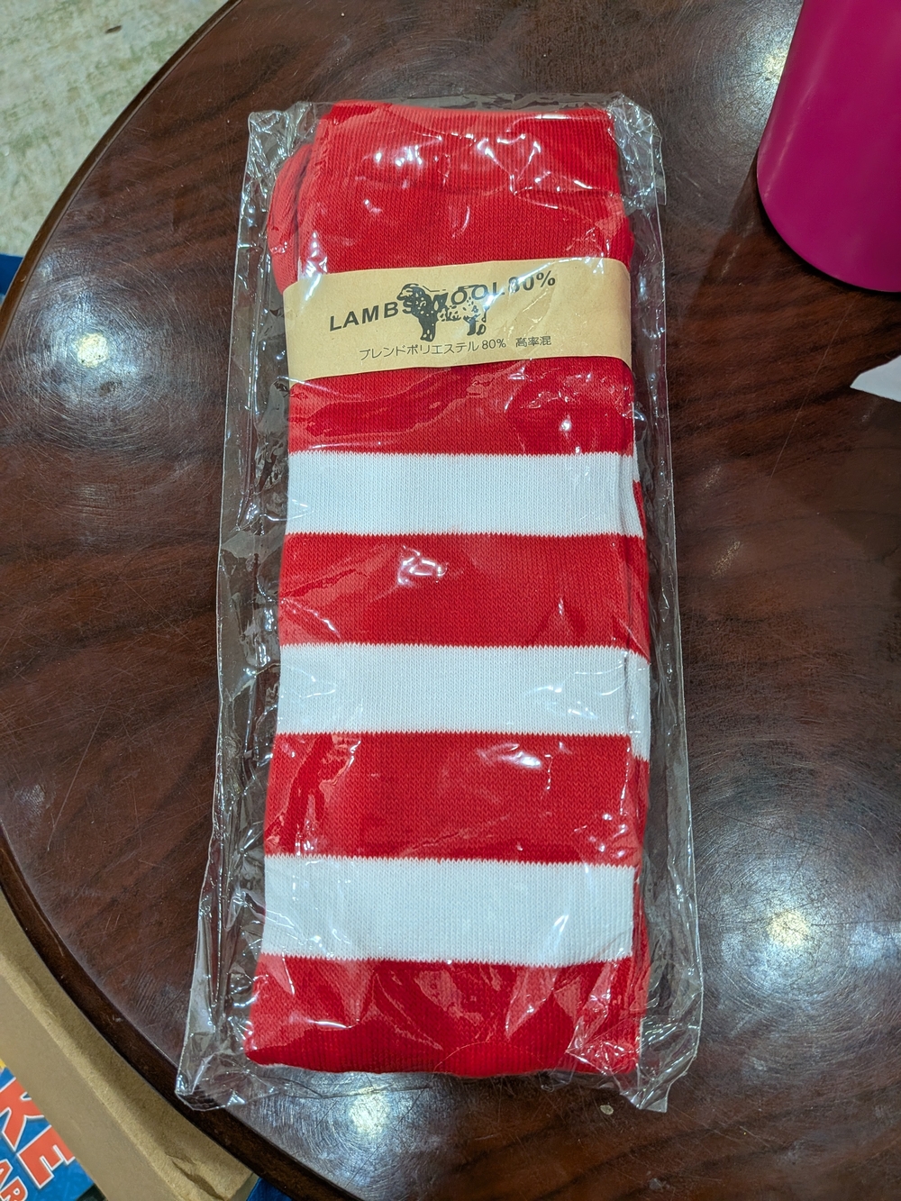 BNWT 80% Lamb Wool Red & White Striped Socks